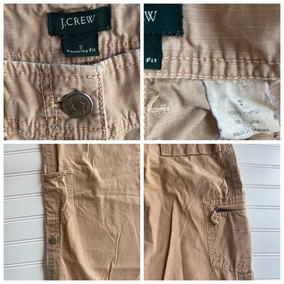 J. Crew Khaki Utility Cargo Pants Favorite fit Tan Brown Size 2 Low Rise Flare - Picture 4 of 9